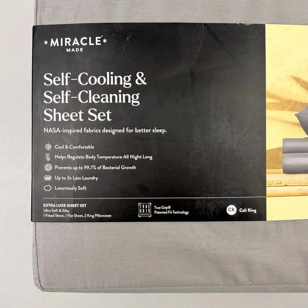 Miracle Made CAL KING Sheet Set EXTRA LUX Stone Gray Sateen Self-Cooling